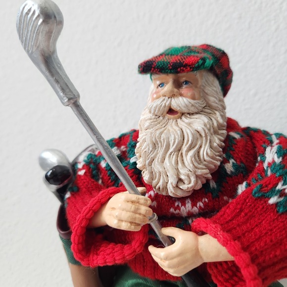 Vintage Terrys Village Christmas Golfing Santa With Golf Bag And Clubs 9in Tall - Picture 3 of 11
